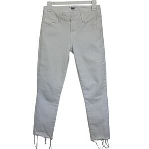 Paige Cindy Crop White Denim Jeans Raw Hem High Rise Size 26 Stretch